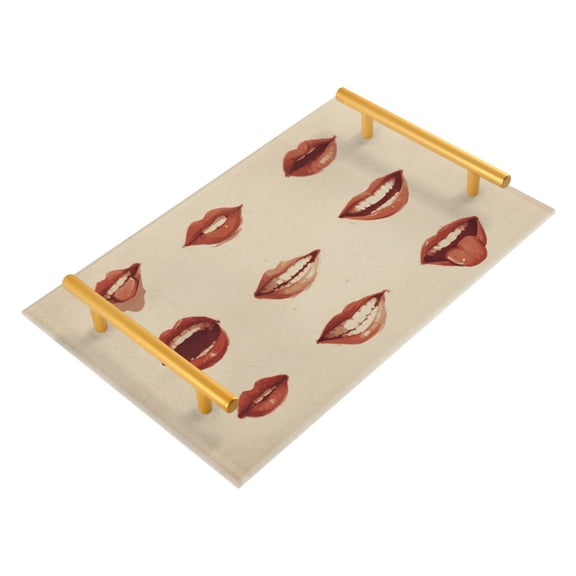 Bath Accessories Sets Single Print Decorative Tray With Handle For Home Bathroom Bedroom Set Of Lips and Tongue