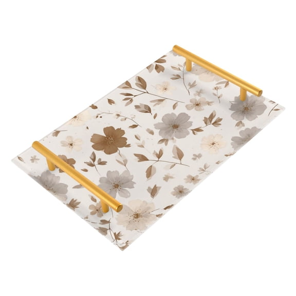 Bath Accessories Sets Single Print Decorative Tray With Handle For Home Bathroom Bedroom Small Flowers and Leaves