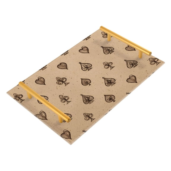 Bath Accessories Sets Single Print Decorative Tray With Handle For Home Bathroom Bedroom Spades Dark Brown