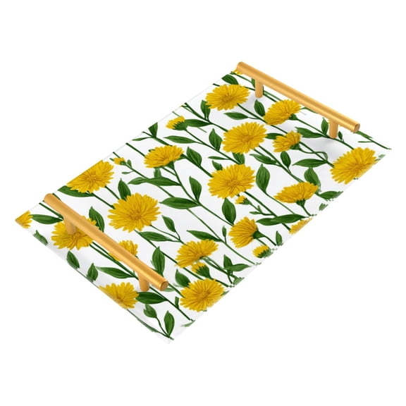 Bath Accessories Sets Single Print Decorative Tray With Handle For Home Bathroom Bedroom Yellow Daisies