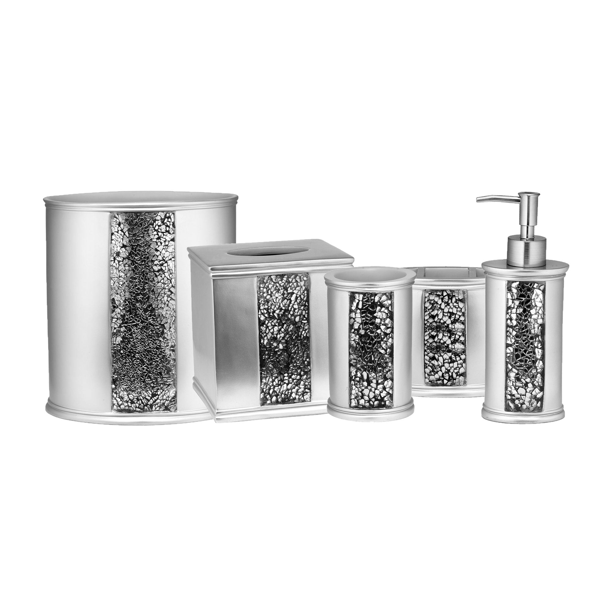 Portofino 5 Pieces Bathroom Set in Black/silver Color / Trash Can, Toilet  Brush, Liquid Soap Dispenser, Toothbrush Holder, Soap Tray 