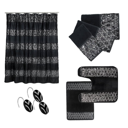 Bath Accessory 7PC Curtain Sets Curtain & Hooks Black