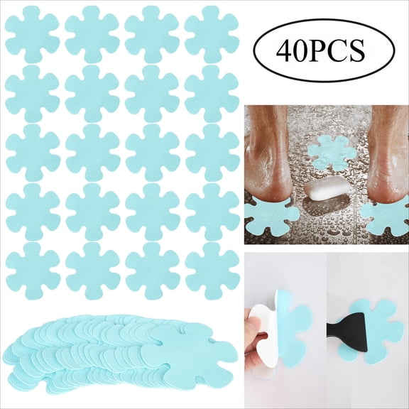 Bath Appliques Stickers Non-Slip, Shower Safety Treads Adhesive Appliques with Scraper 40pcs