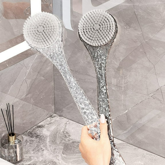 Bath Back Cleaner Long Handled Bath Brush | Soft Firm Bristle Body Exfoliator for Wet Dry Brushing | 1 Pack Gray Plastic | 15.75in Ergonomic Bathroom Scrubber