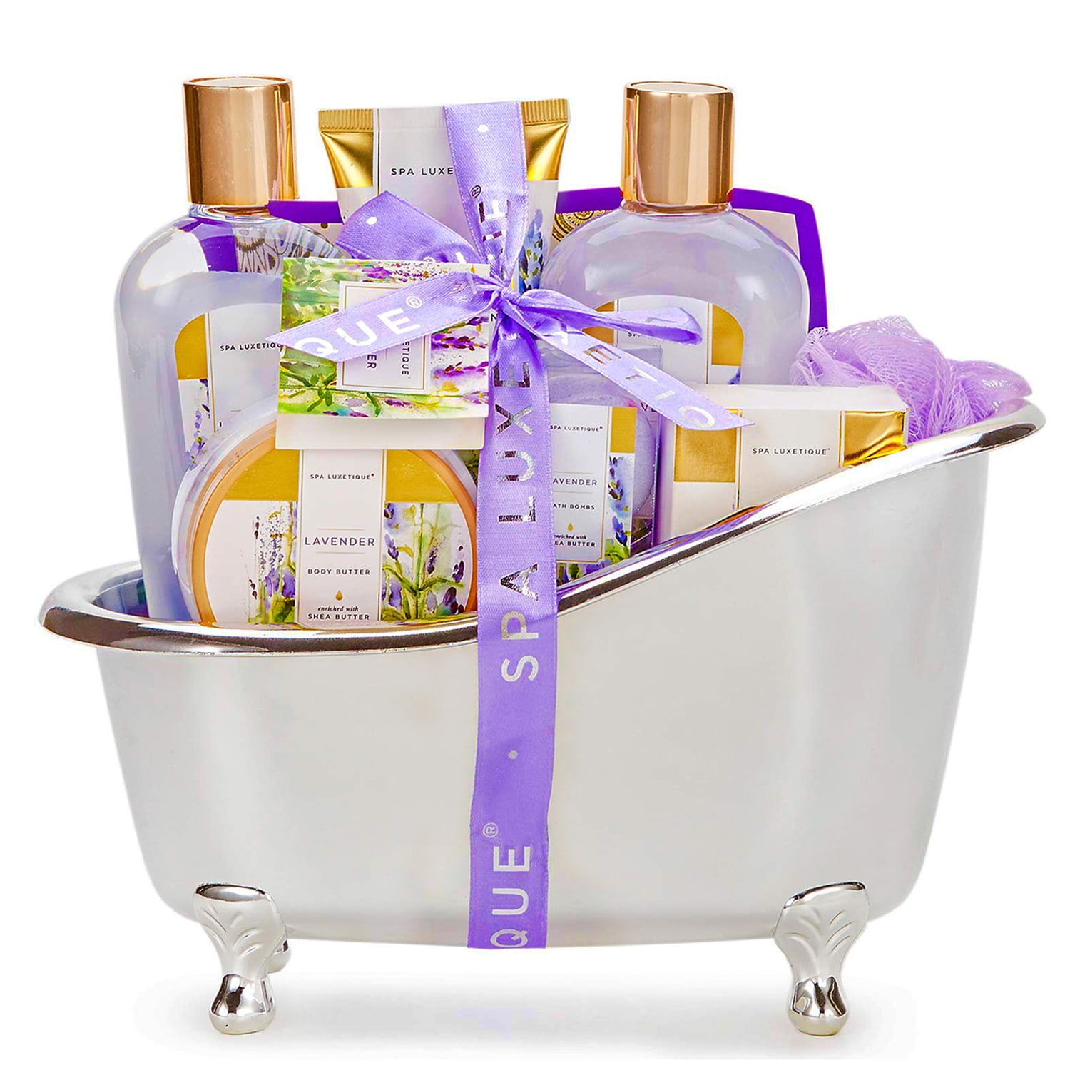 Lizush Trio Spa Gift Basket and Self Care Gifts for Women with Wine Glass, Candle, Grapefruit Body Scrub, Eye Mask - Enjoy Every Moment - 4 Piece Set