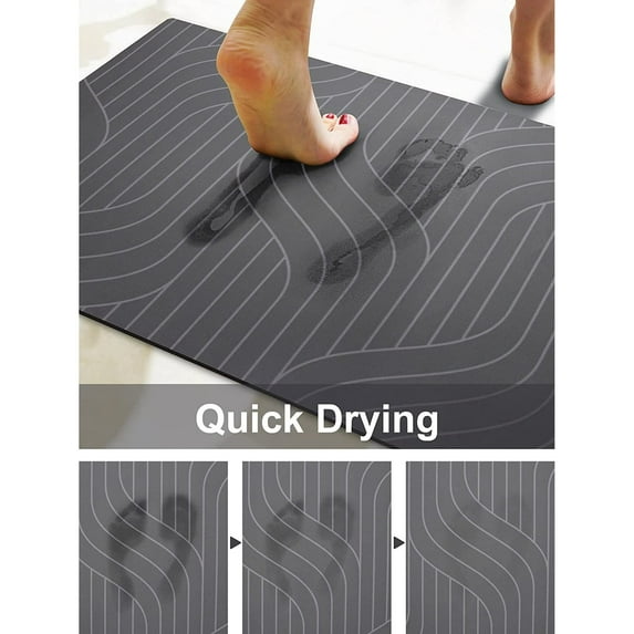 Bath Bathroom Rugs Mat Non Slip, Gray Diatomaceous Earth Stone Farmhouse Water Absorbent Washable Thin Small Bathmat Set with Rubber Back Quick Dry Fit Under Door for Bathroom Floor Shower, Geometry