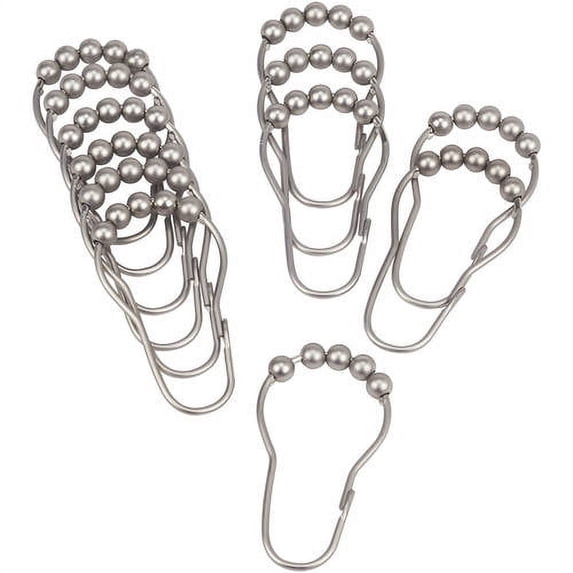 Bath Bliss 12 Pack Steel Shower Curtain Rings in Satin Nickel