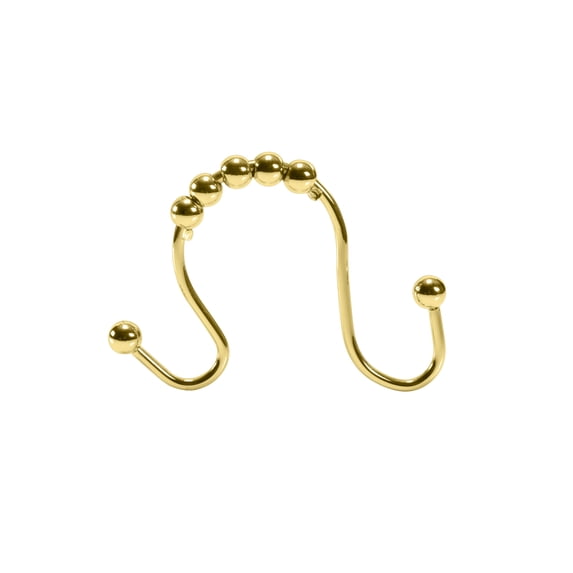 Bath Bliss 12 Pack Steel Shower Curtain Rings with Double Hooks in Satin Gold
