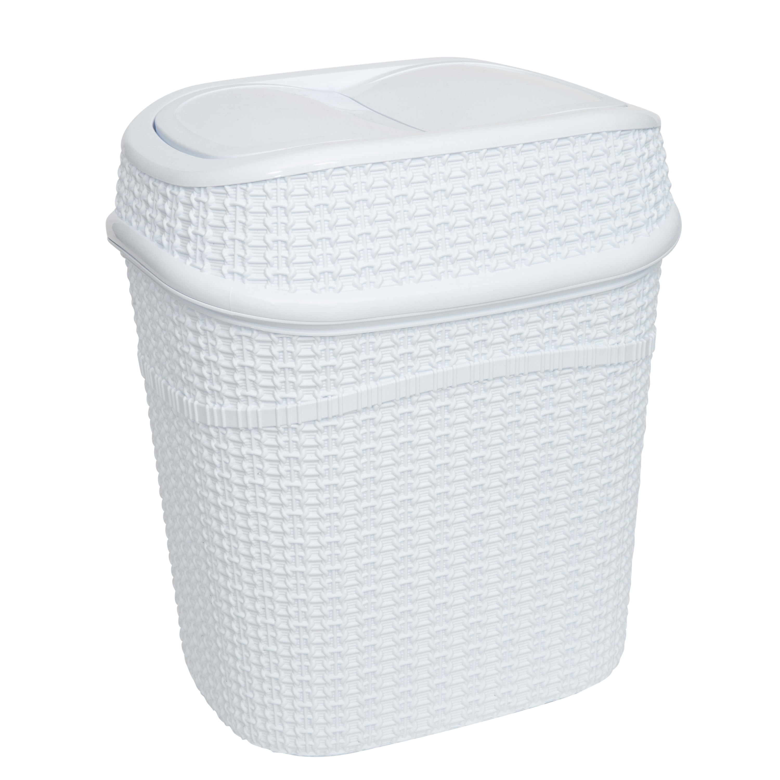 White Woven Plastic Swing Top Rubbish Bin