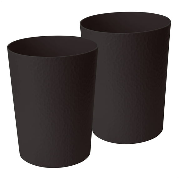 Bath Bliss 2 Pack 10 Liter Plastic Hammered Textured Bathroom Wastebasket in Black