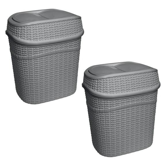 Bath Bliss 2 Pack 9.5 Liter Plastic Sailor Knot Swing Top Waste Bin in Grey
