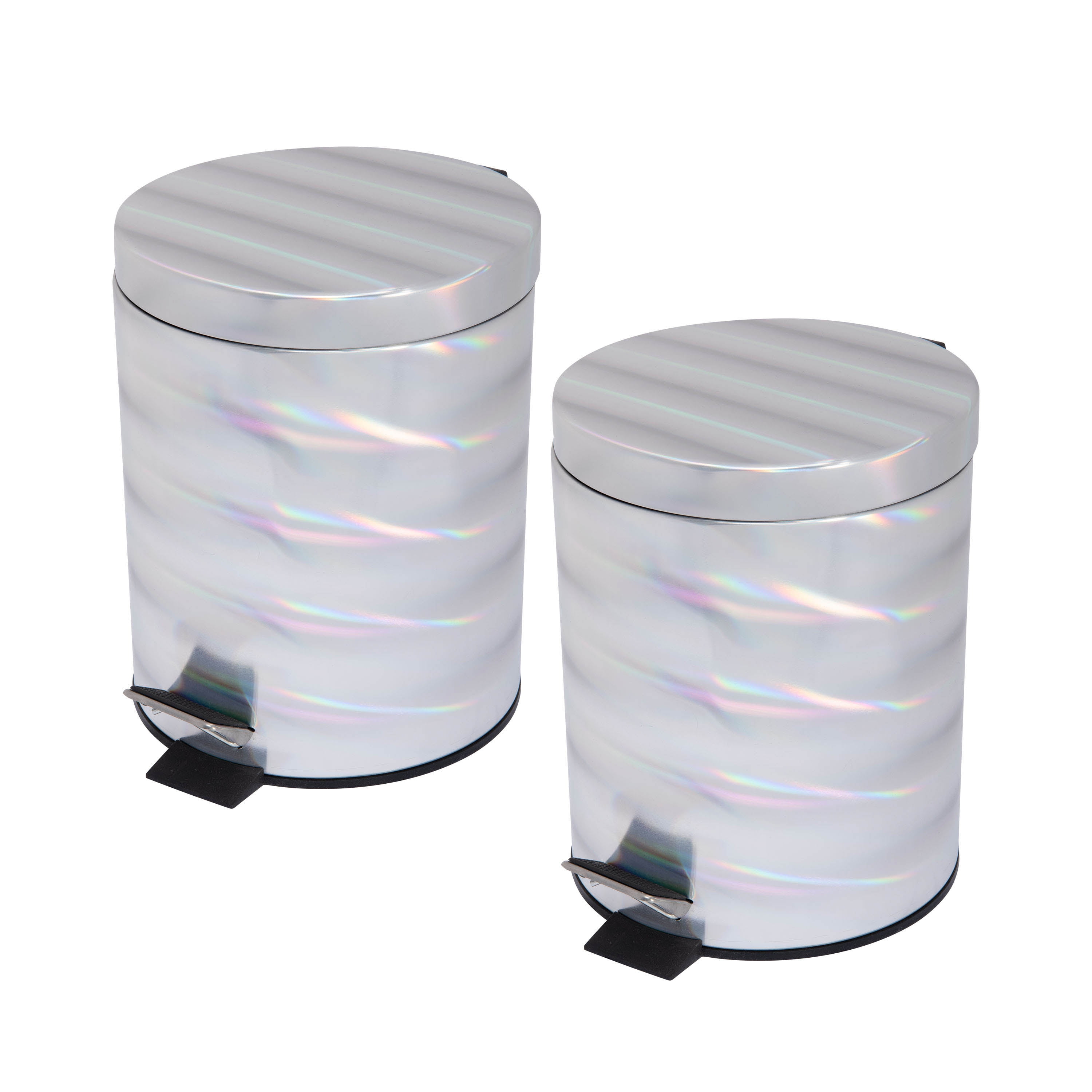 Bath Bliss 2 Pack Holographic Round Plastic Step Pedal Bathroom Trash ...
