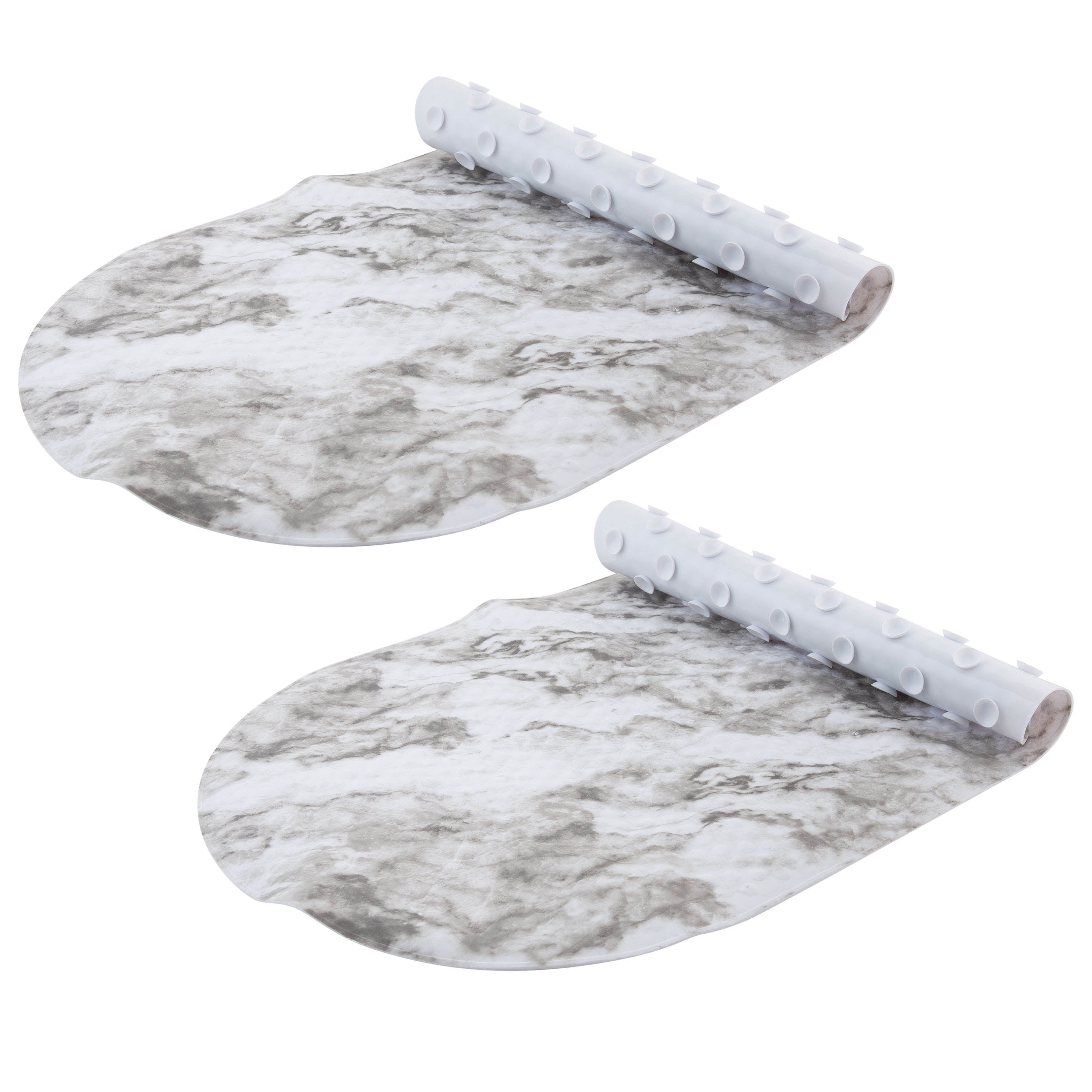 Marble Print Oval Anti-Slip PVC Bath Mat Set