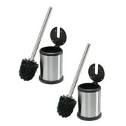 Bath Bliss 2 Pack Self Closing Lid Stainless Steel Toilet Brush and Holder for Adults