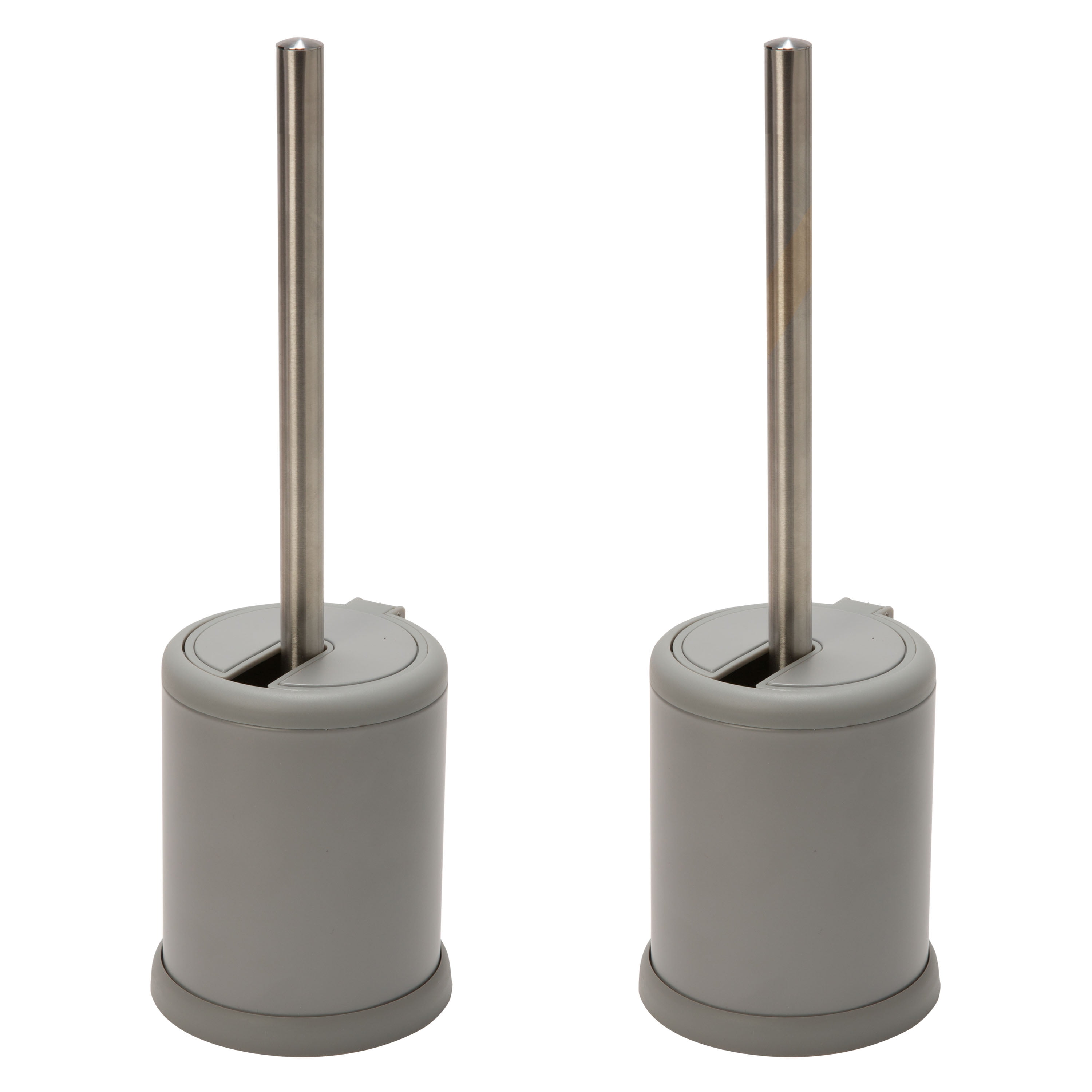 Bath Bliss 2 Pack Self Closing Lid Toilet Brush and Holder in Grey