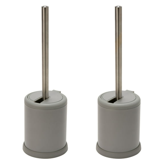 Bath Bliss 2 Pack Self Closing Lid Toilet Brush and Holder in Grey