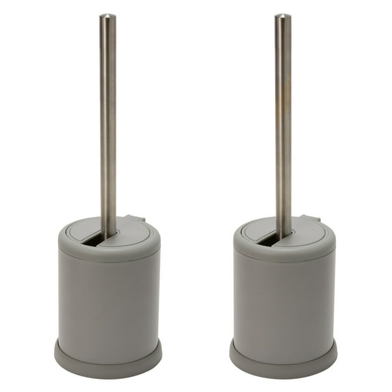 Bath Bliss 2 Pack Self Closing Lid Toilet Brush and Holder in Grey