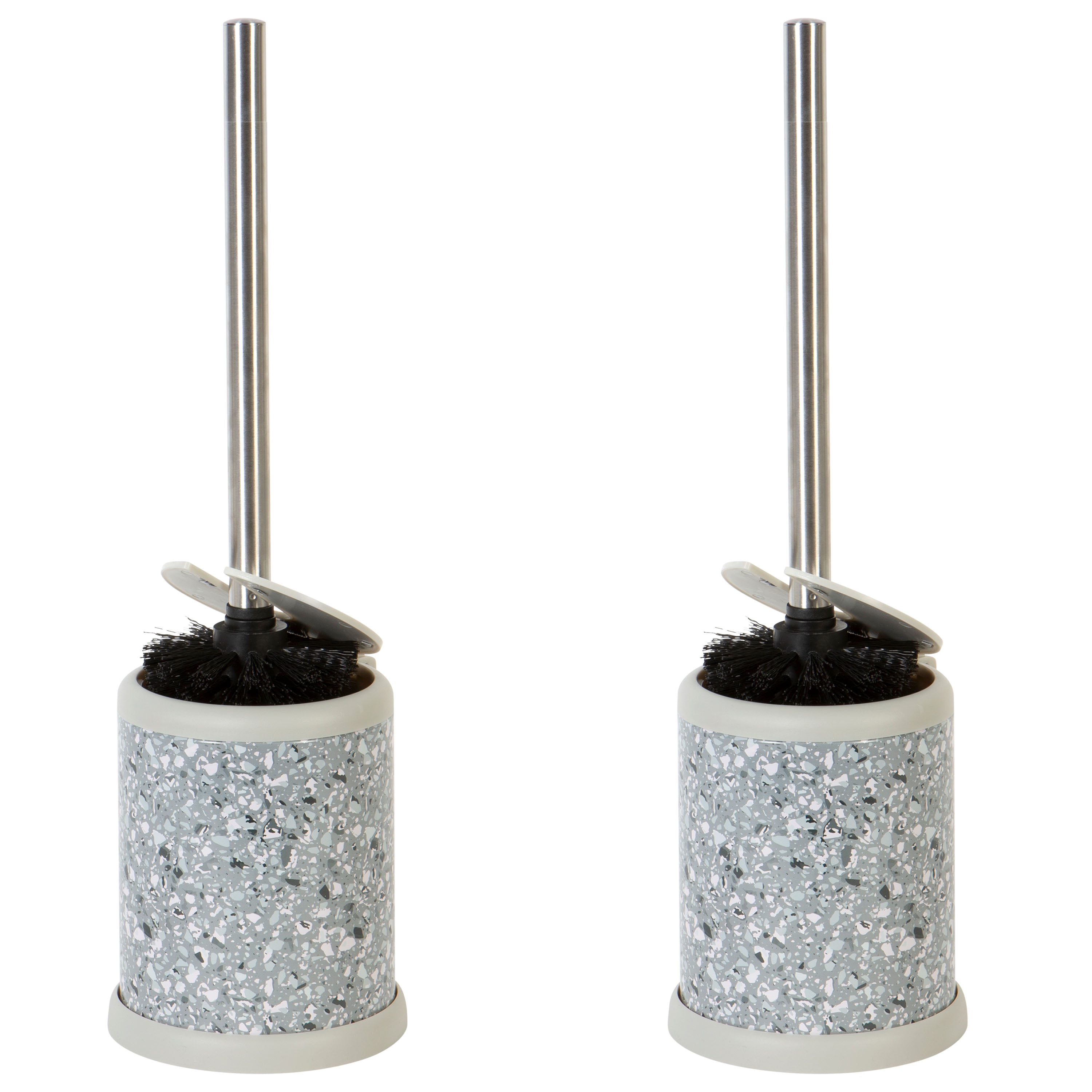 Terz Grey Stainless Steel Toilet Brush and Holder Set