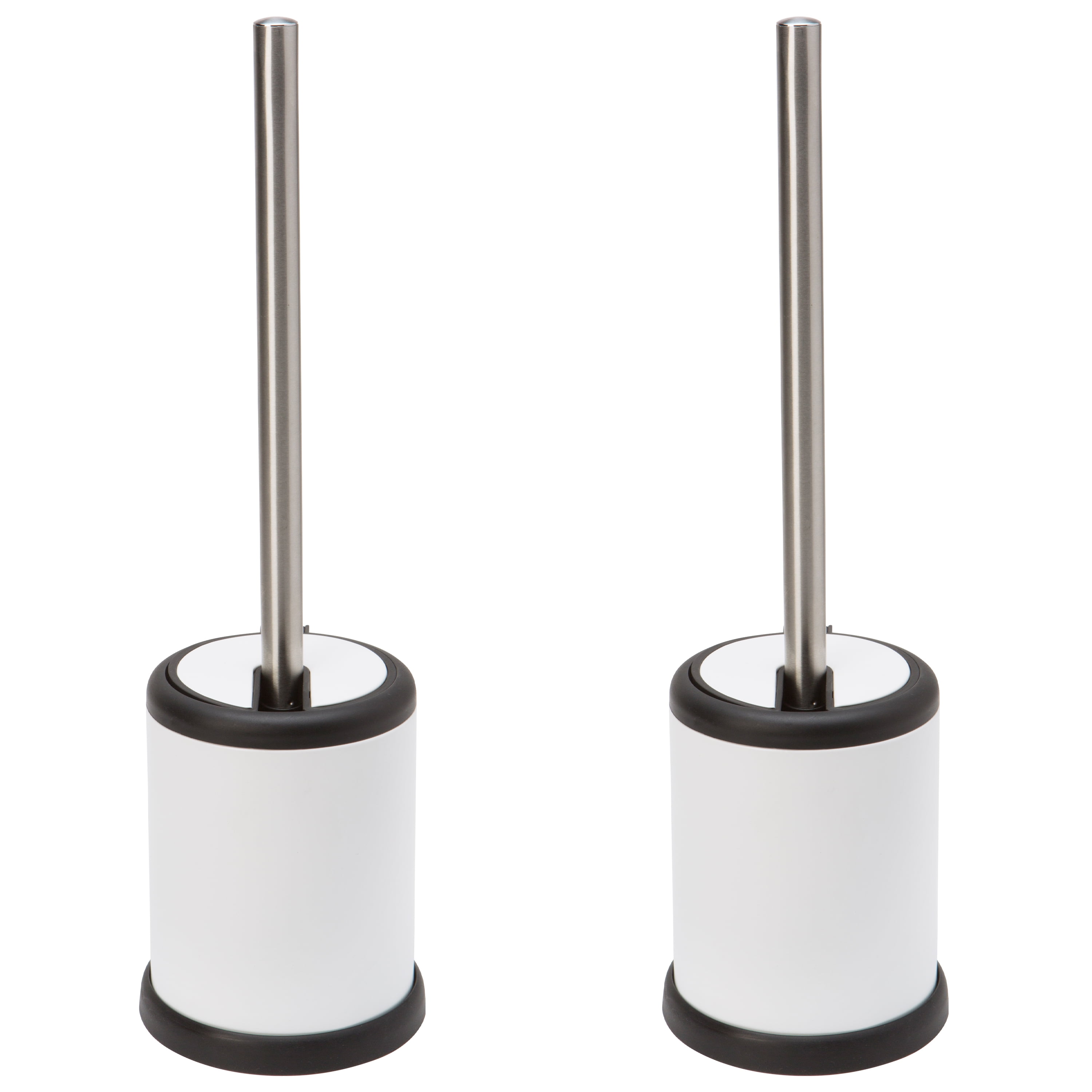 White and Stainless Steel Toilet Brush Holder Set with Self-Closing Lid