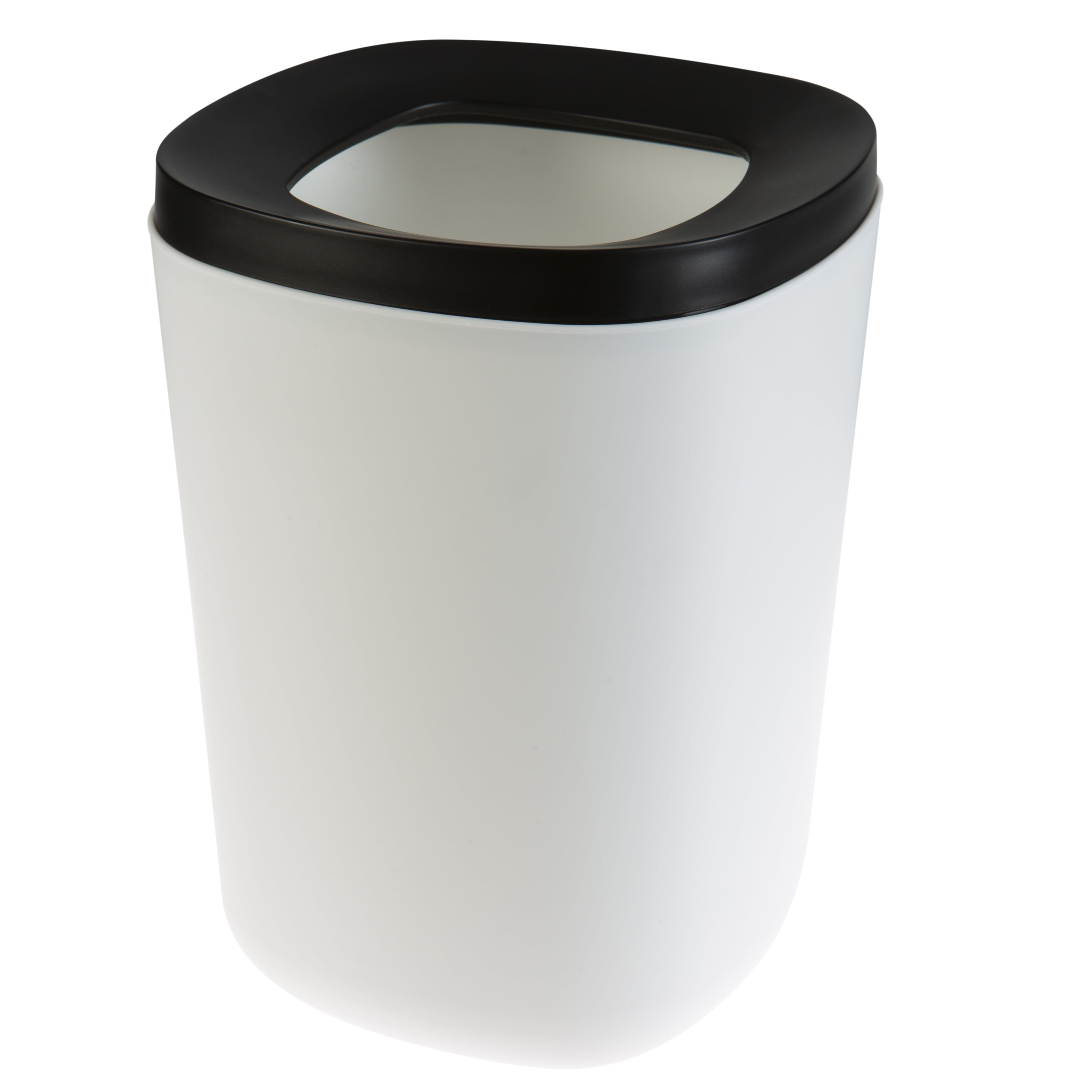 White and Black Plastic 5-Liter Waste Basket with Removable Lid