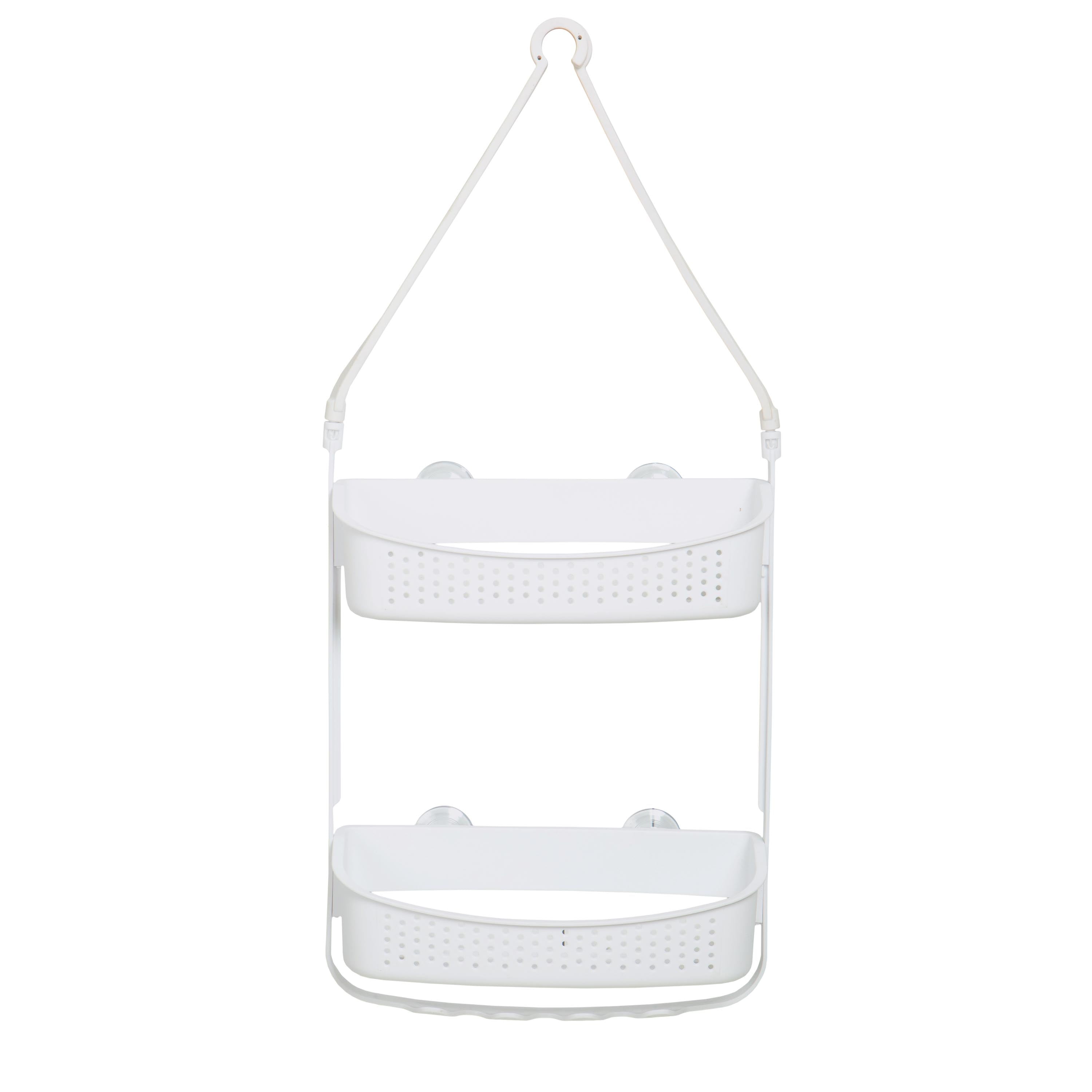 White Plastic Convertible Hanging Shower Organizer with Hooks