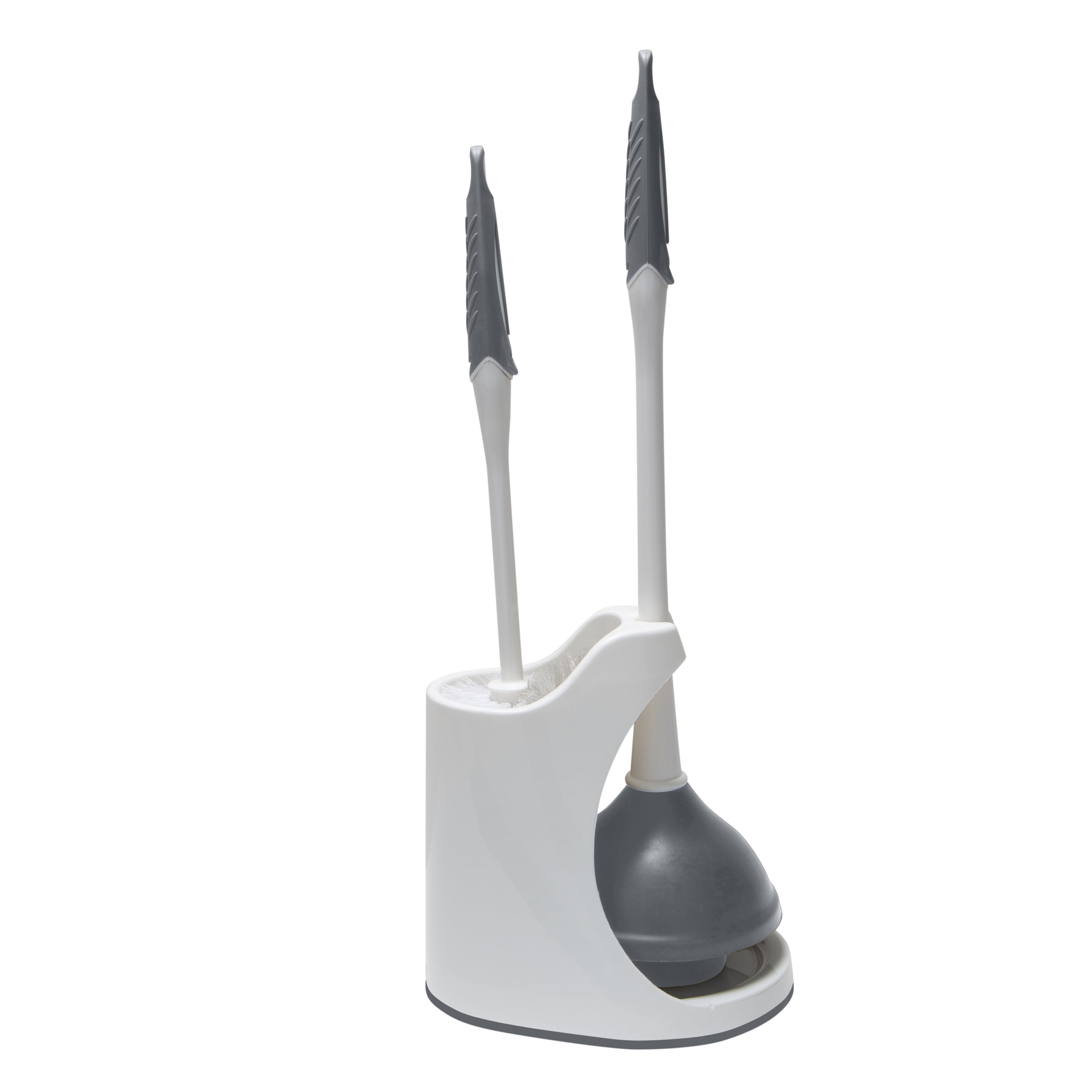 White Polypropylene Toilet Brush and Plunger Set with Holder
