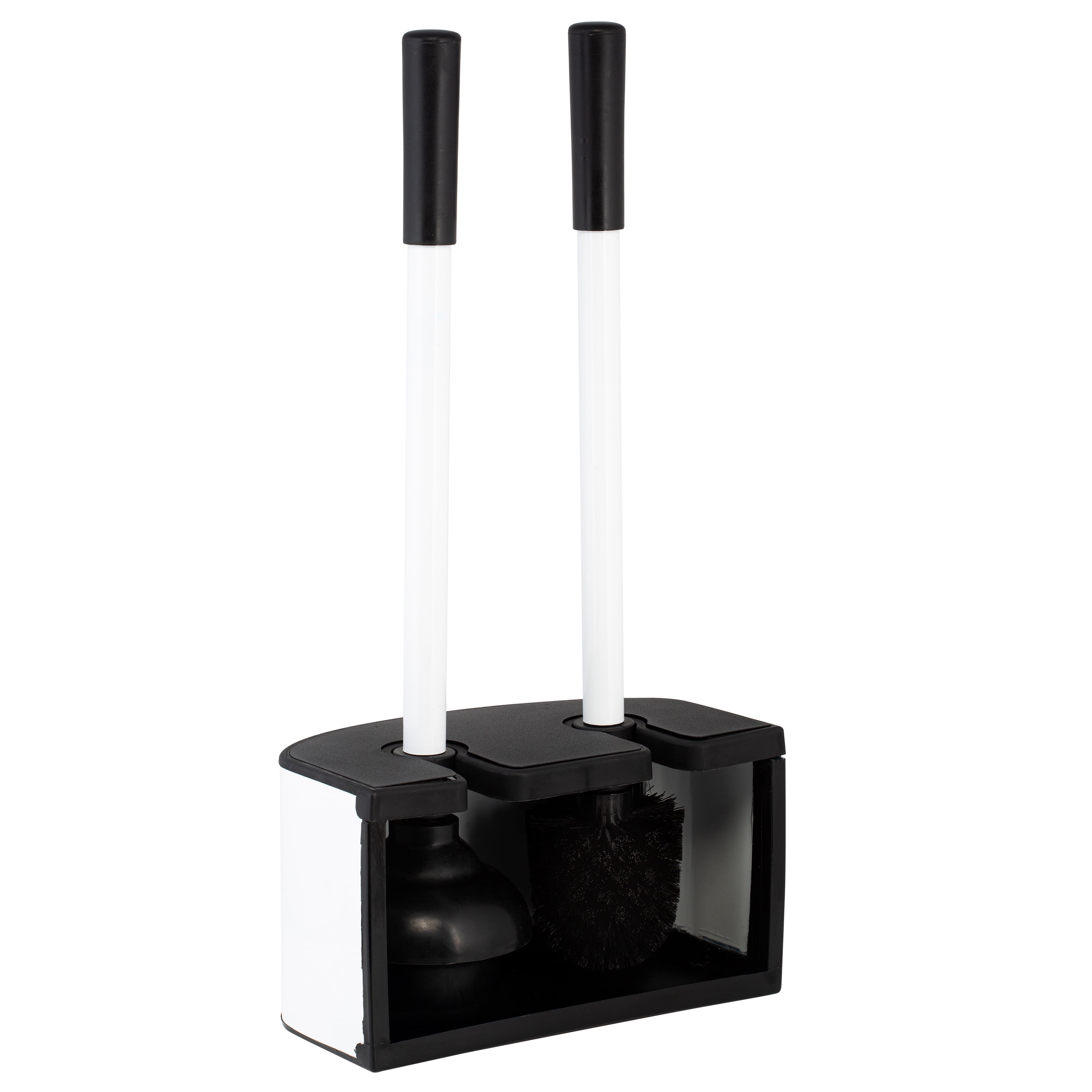 White Steel 2-in-1 Toilet Brush and Plunger Set with Holder