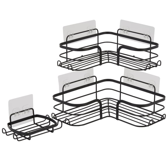 Bath Bliss 3 Piece Adhesive Corner Shelf Caddy Set in Black