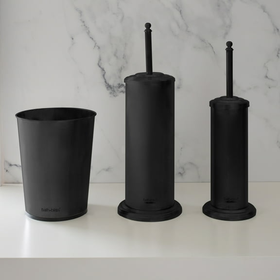 Bath Bliss 3 Piece Deluxe Bathroom Toilet Brush and Plunger Set in Matte Black