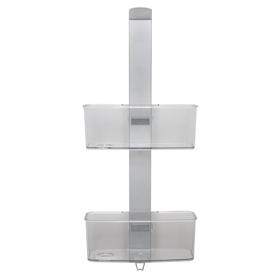 Bath Bliss Adjustable Rust Proof Aluminum 2 Tier Glass Door Shower Caddy - 11.4"x 27.2"x 5.1"