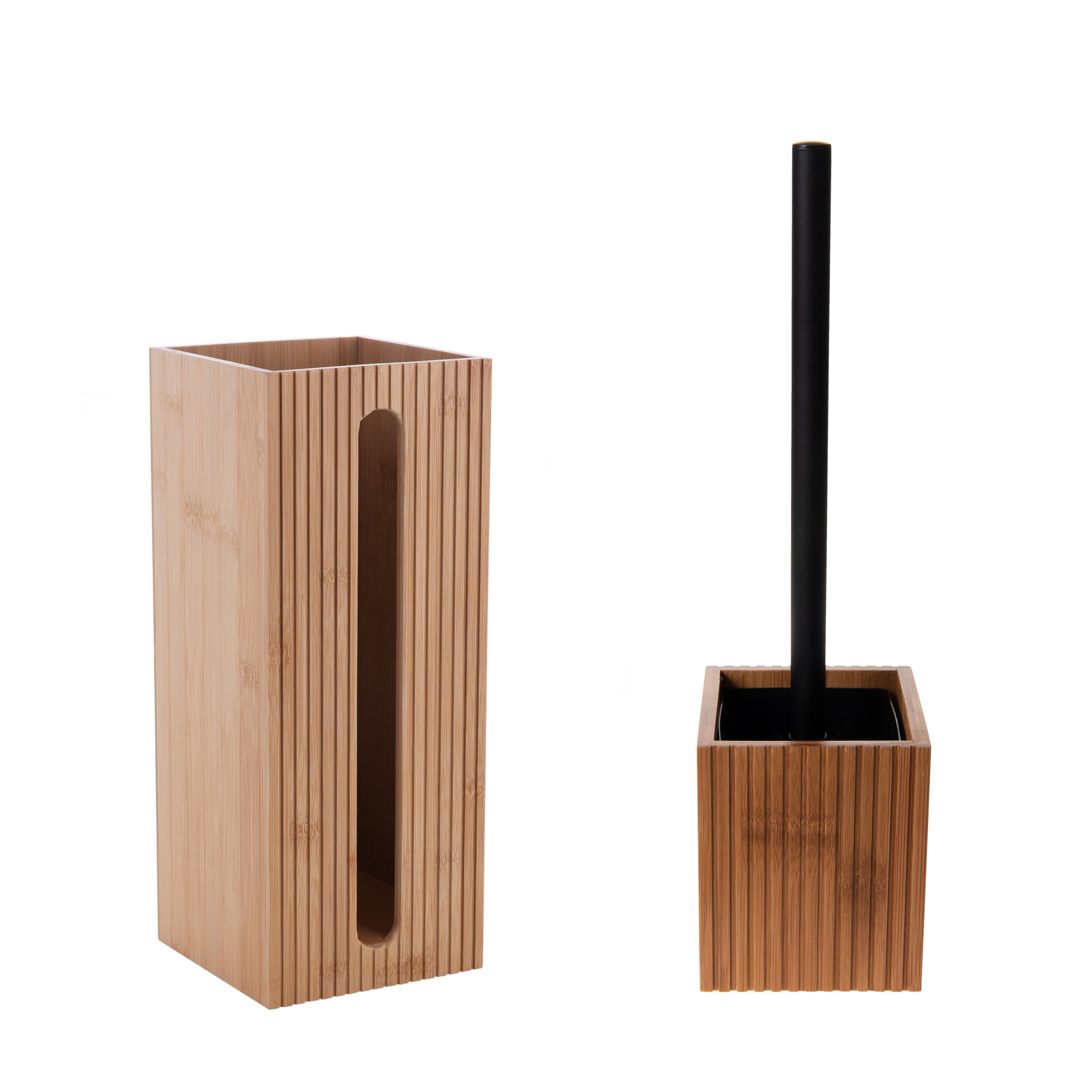 Bath Bliss Adult Bamboo Square Oslo Brush and Toilet Paper Holder 2 piece Set