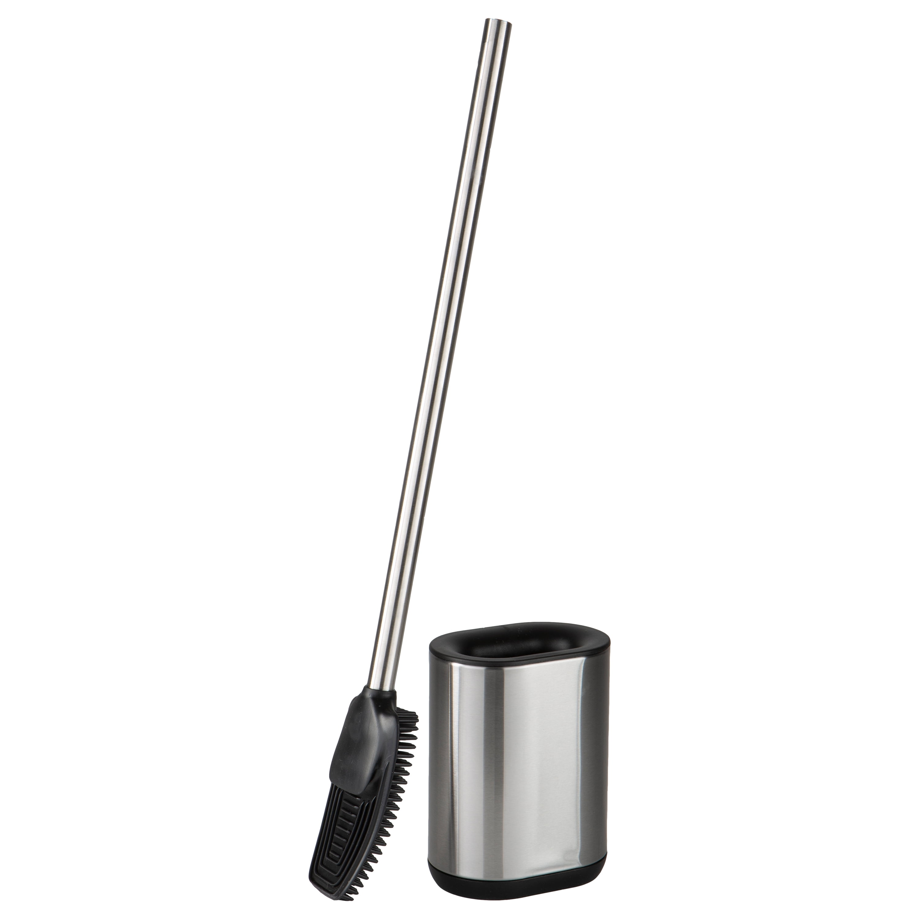 Bath Bliss Adult Stainless Steel Satin Toilet Brush and Holder with Soft Rubber Bristles