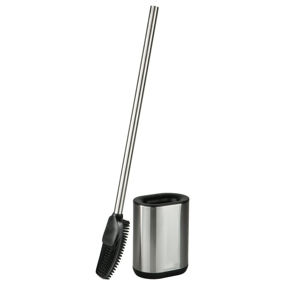 Bath Bliss Adult Stainless Steel Satin Toilet Brush and Holder with Soft Rubber Bristles