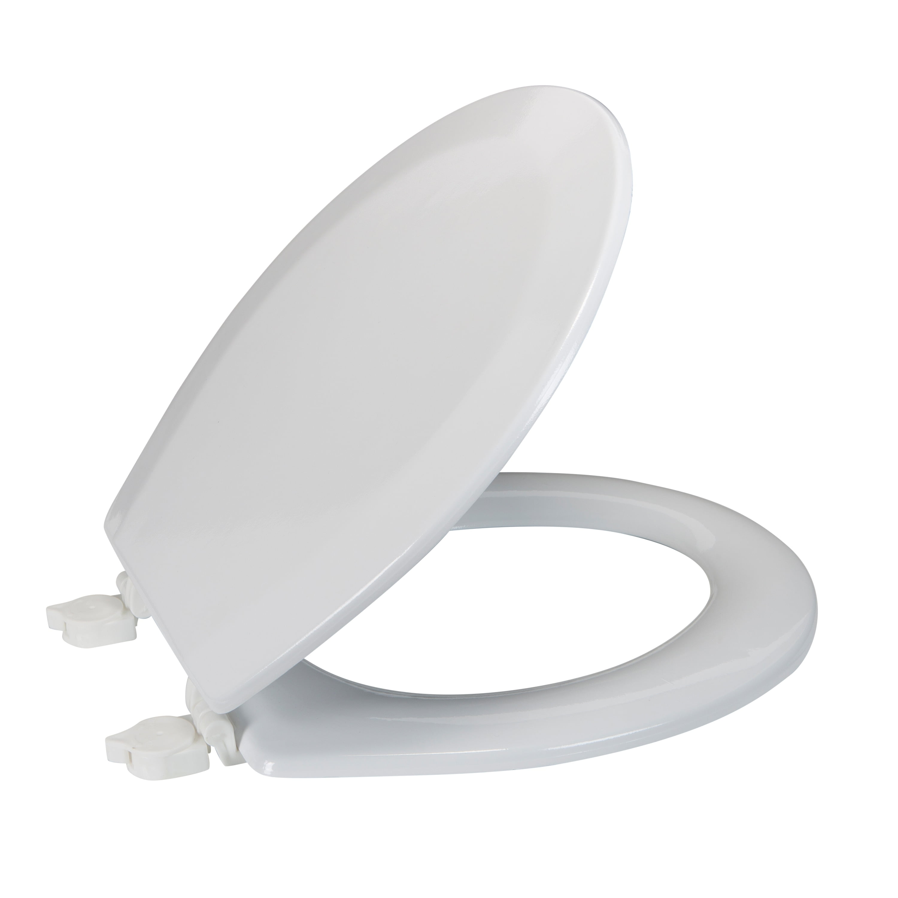 White Beveled Round MDF Toilet Seat with Adjustable Hinges