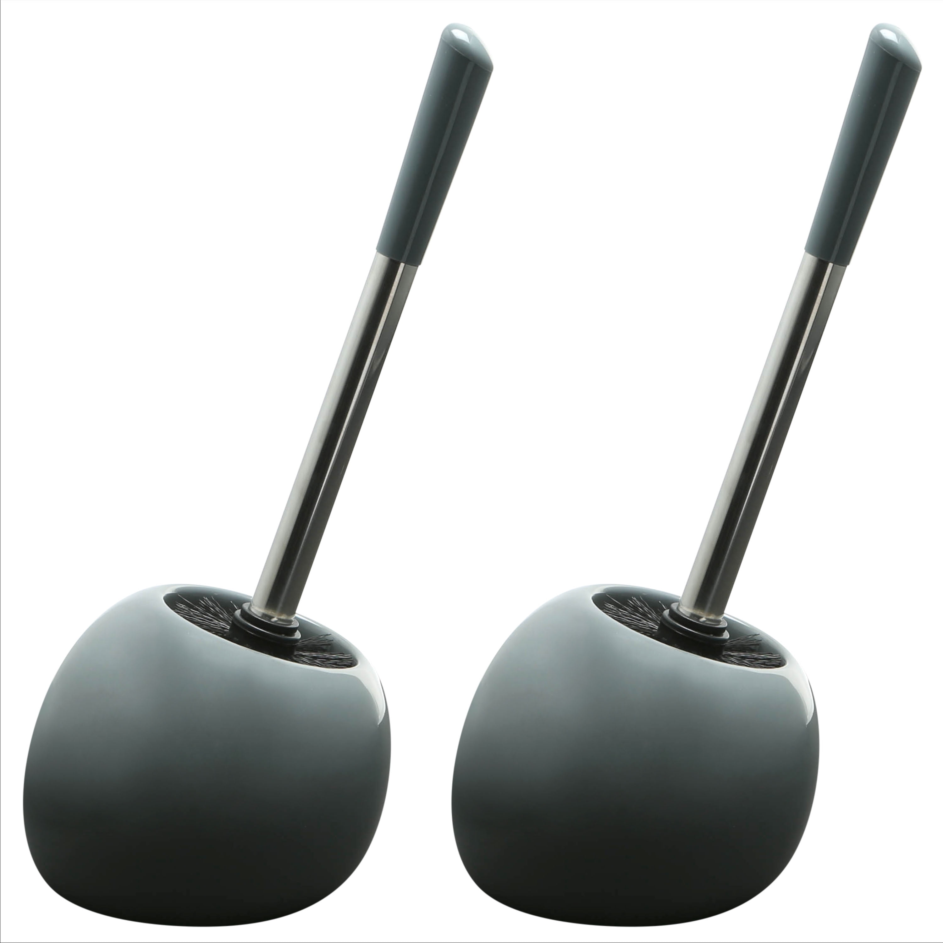 Bath Bliss Ceramic Dome 2 Pack Toilet Brush & Holder in Grey