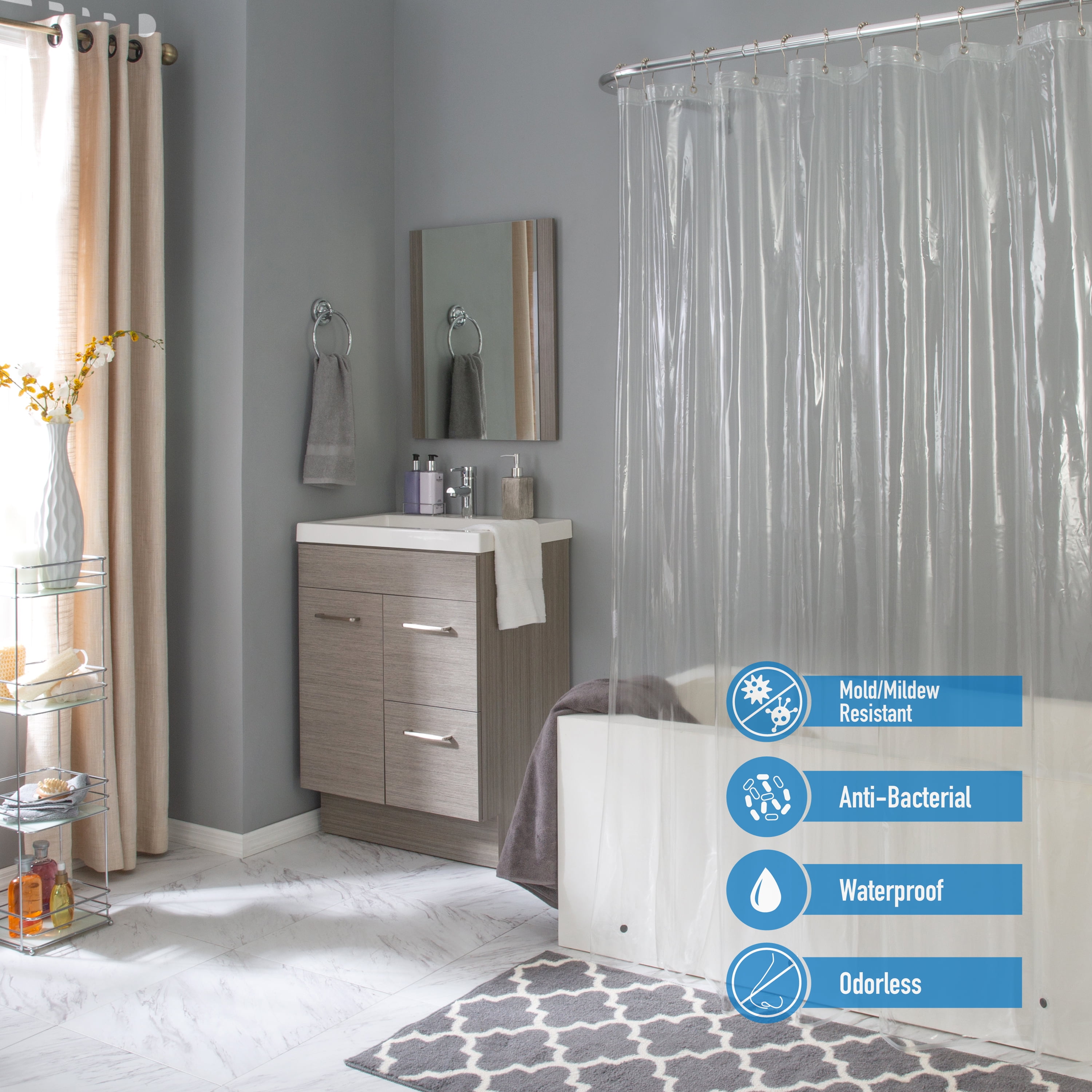 Clear PVC Shower Curtain Liner with Metal Grommets, 70" x 72"