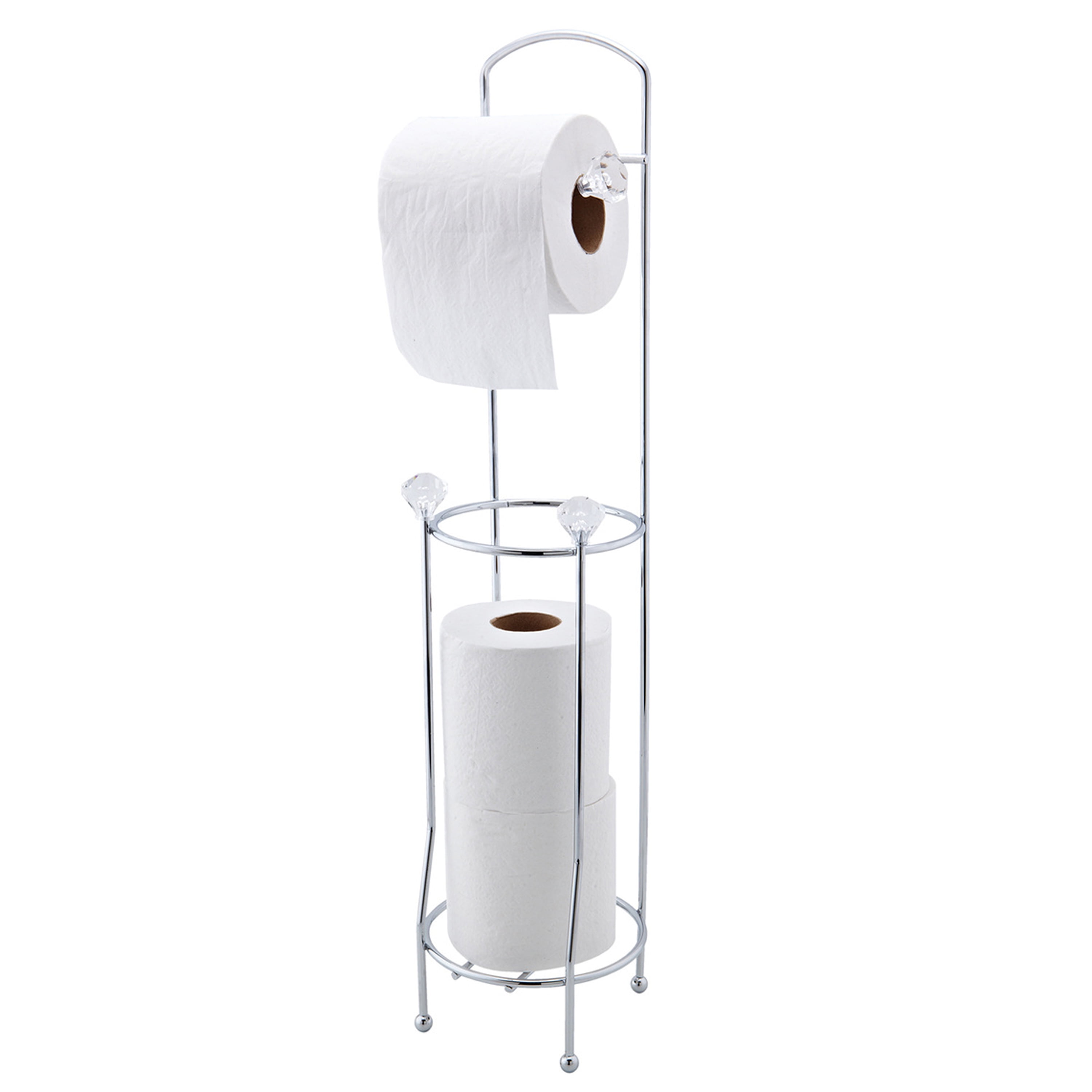 Chrome Crystal Design Freestanding Toilet Paper Holder with Storage