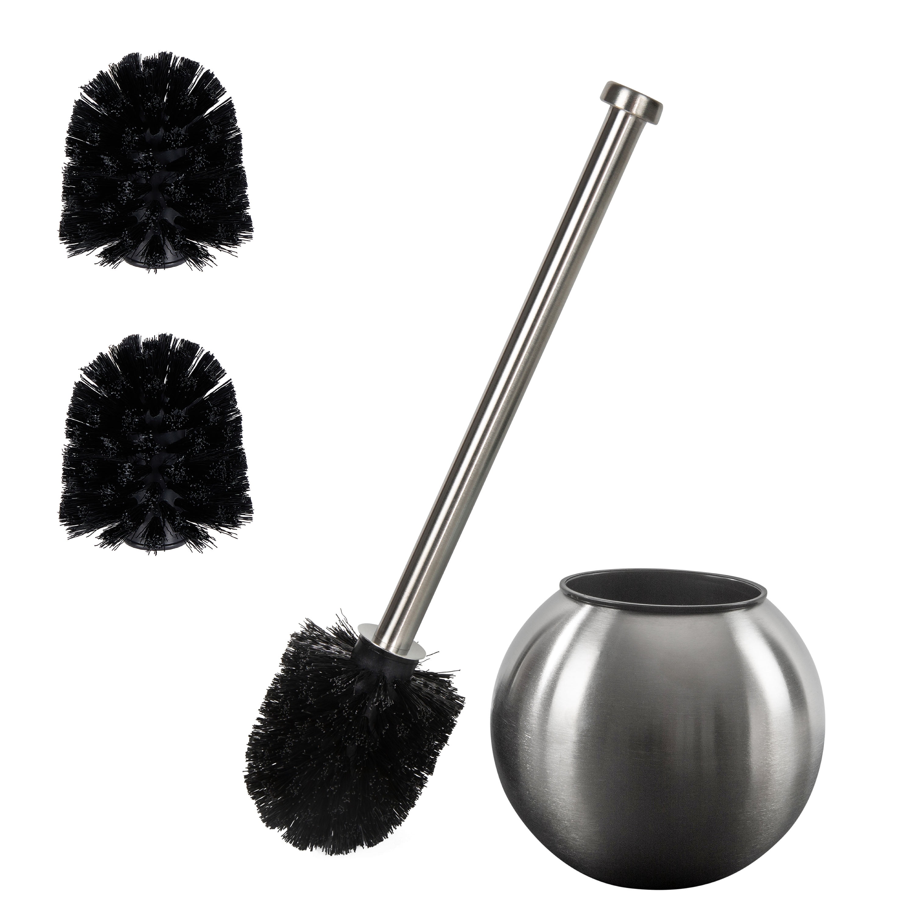 Bath Bliss Globe Design Toilet Brush and Holder 2 Pack Replacement Brushes in Stainless Steel