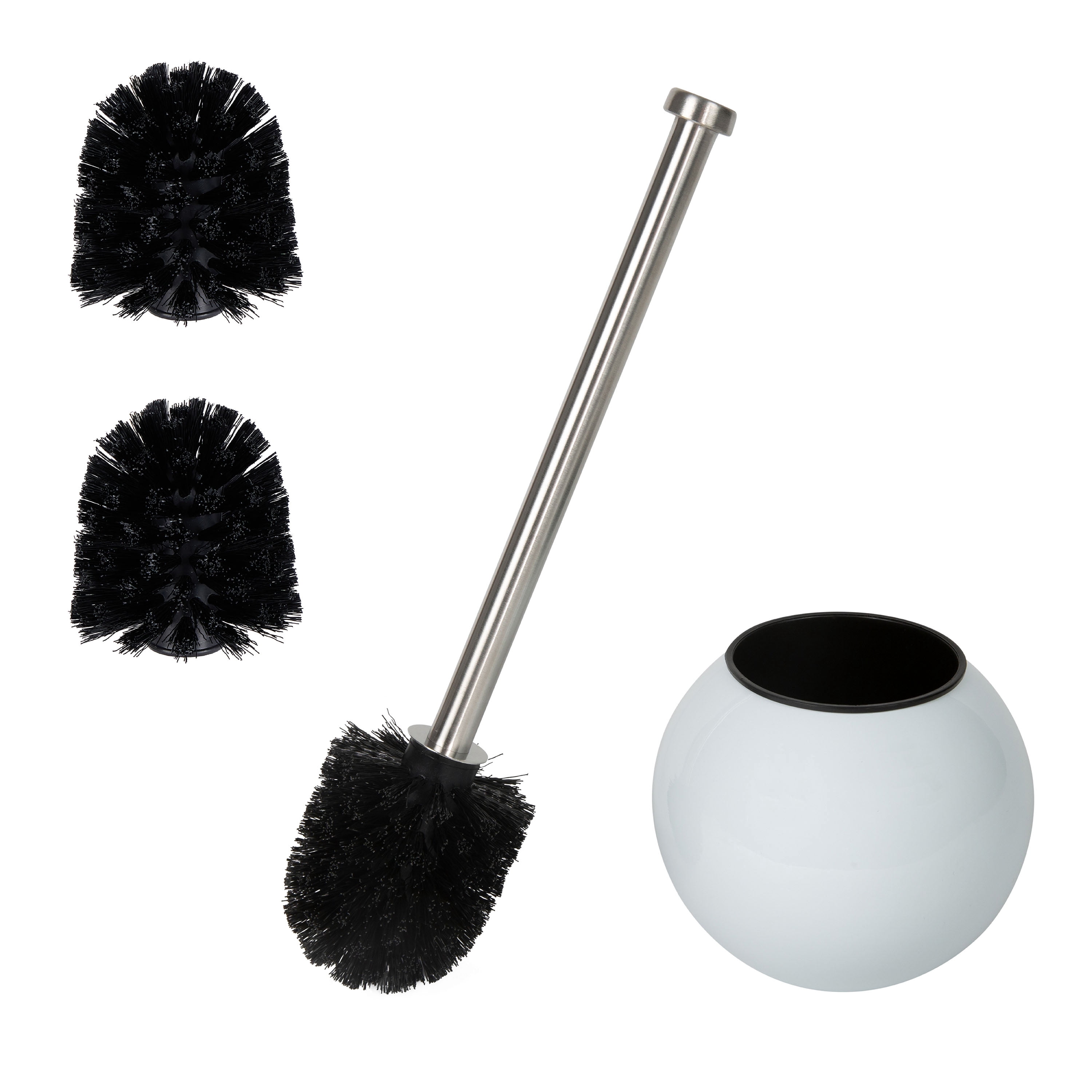 Bath Bliss Globe Design Toilet Brush and Holder 2 Pack Replacement Brushes in White