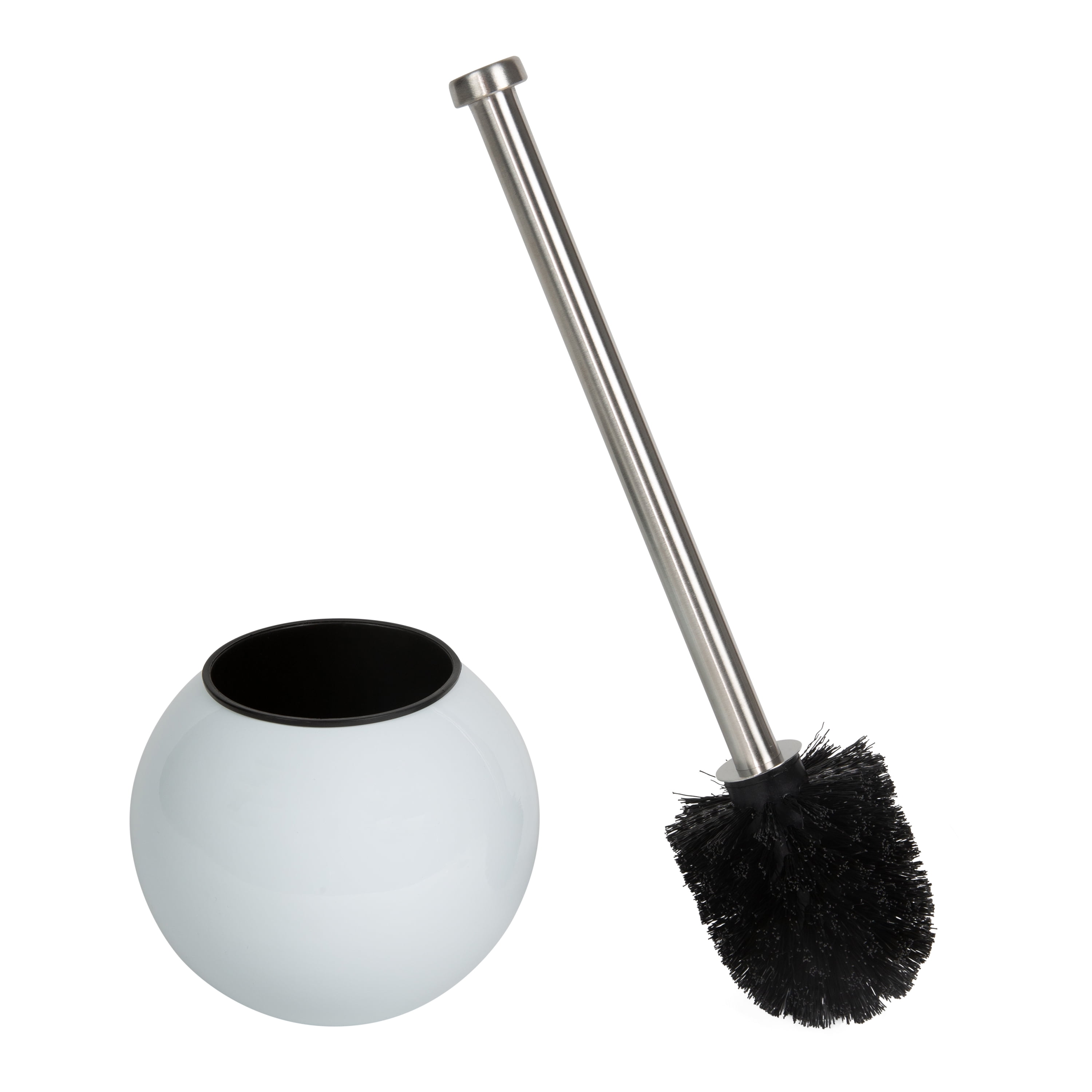 White Globe Design Stainless Steel Toilet Brush and Holder