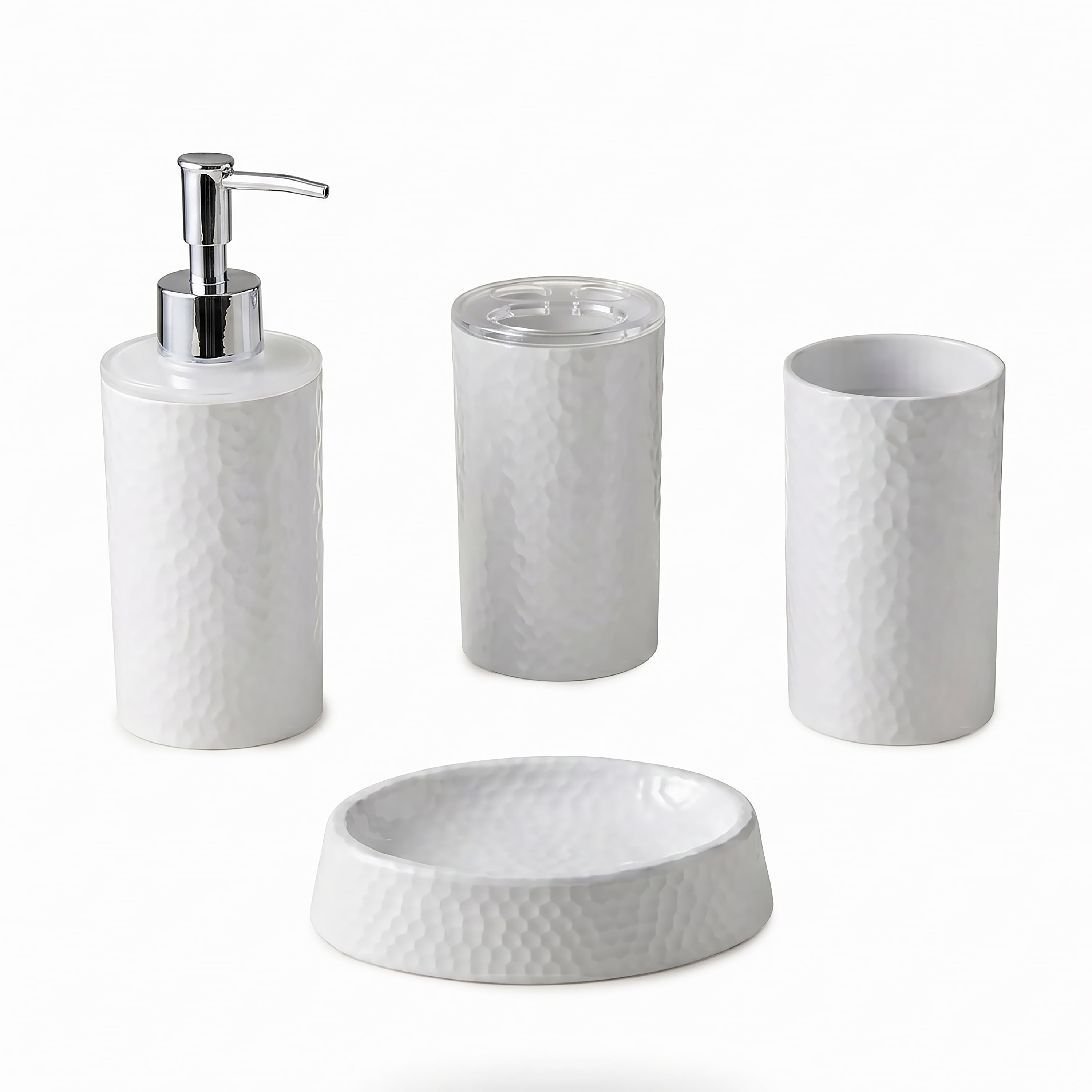 Bath Bliss Hammered Texture 4 Piece Bath Accessory Set in Silver