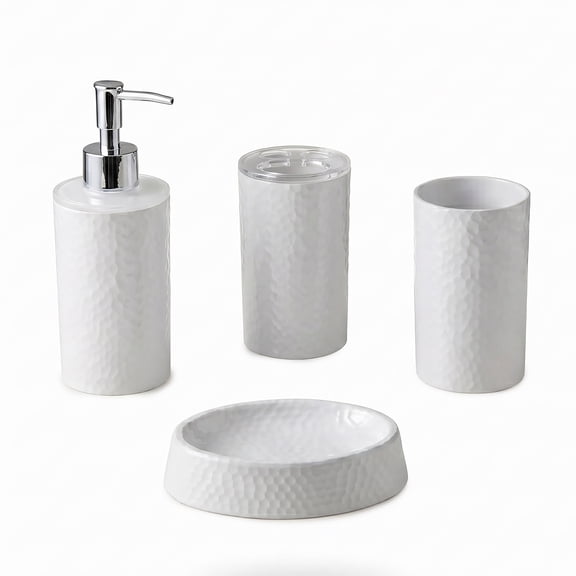 Bath Bliss Hammered Texture 4 Piece Bath Accessory Set in Silver