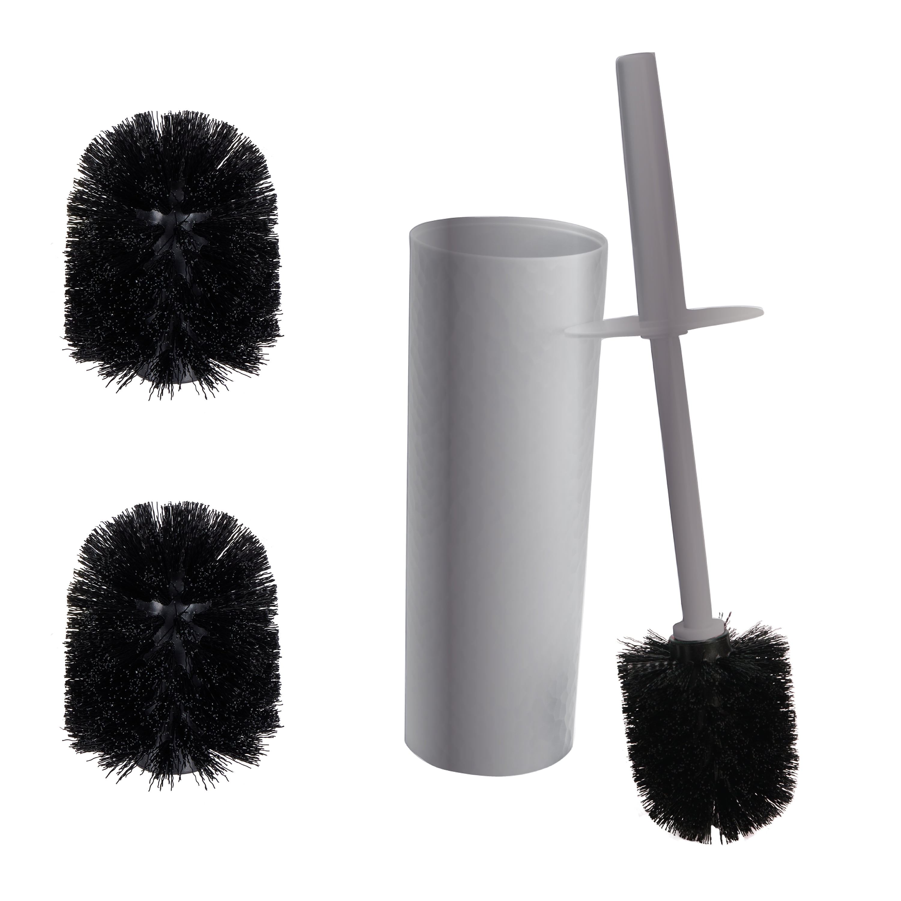 Silver Hammered Texture Toilet Brush & Holder Set with Replacement Brushes
