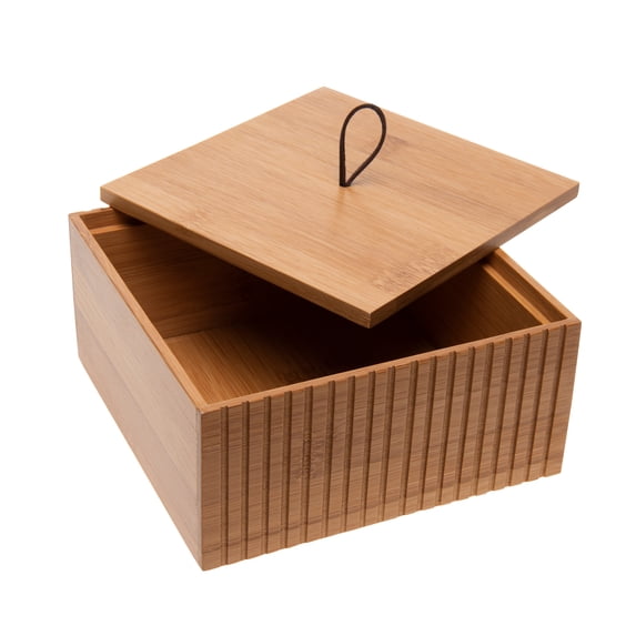 Bath Bliss Large Square Bamboo Storage Jar with Loop Pull Lid