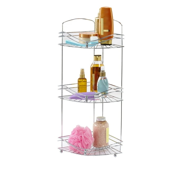 Bath Bliss Ocean Wave Design 3 Tier Corner Bath Shelf in Chrome