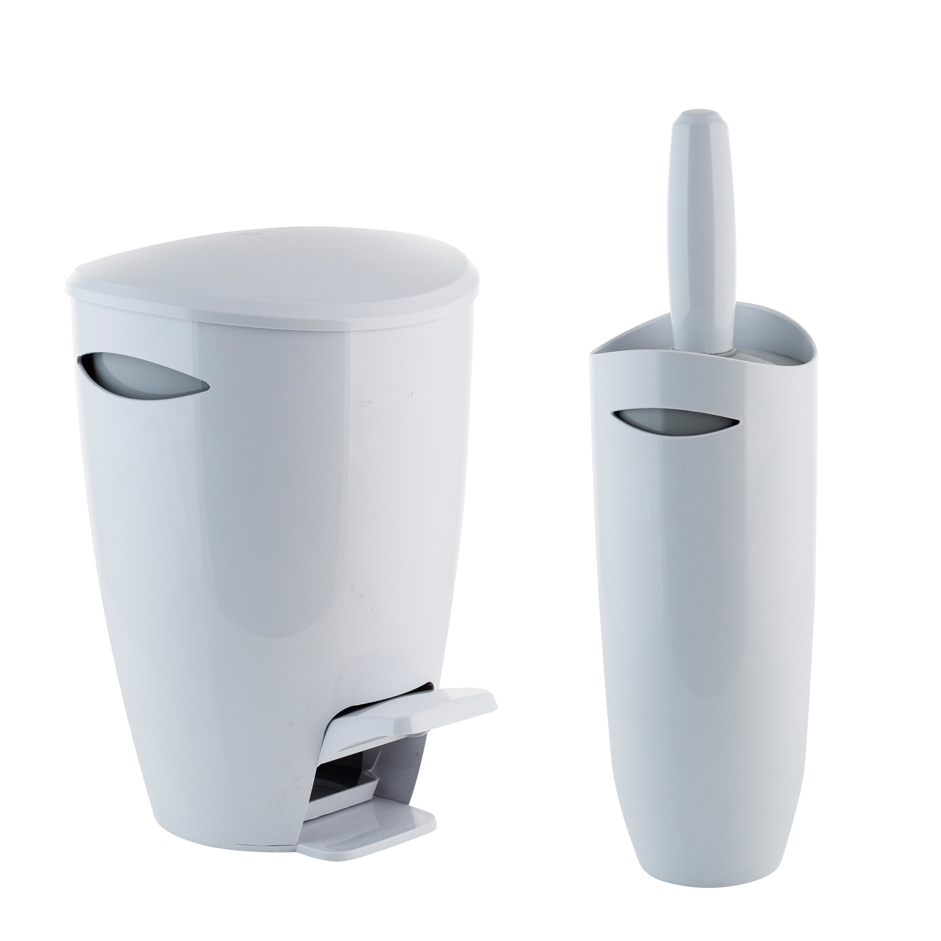 Bath Bliss Plastic Contour Waste Bin and Toilet Brush Set, White
