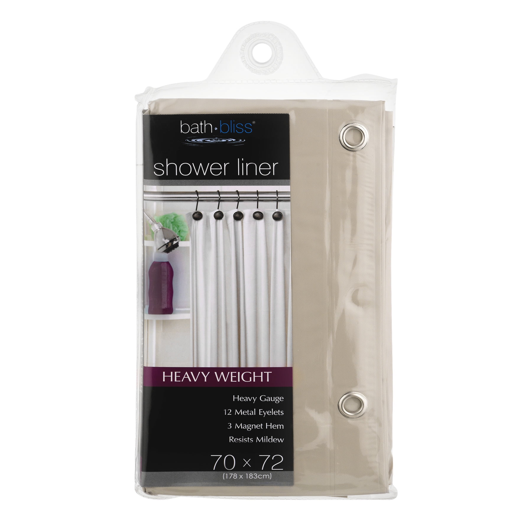 Bath Bliss Premium Shower-Curtain Liner, Taupe