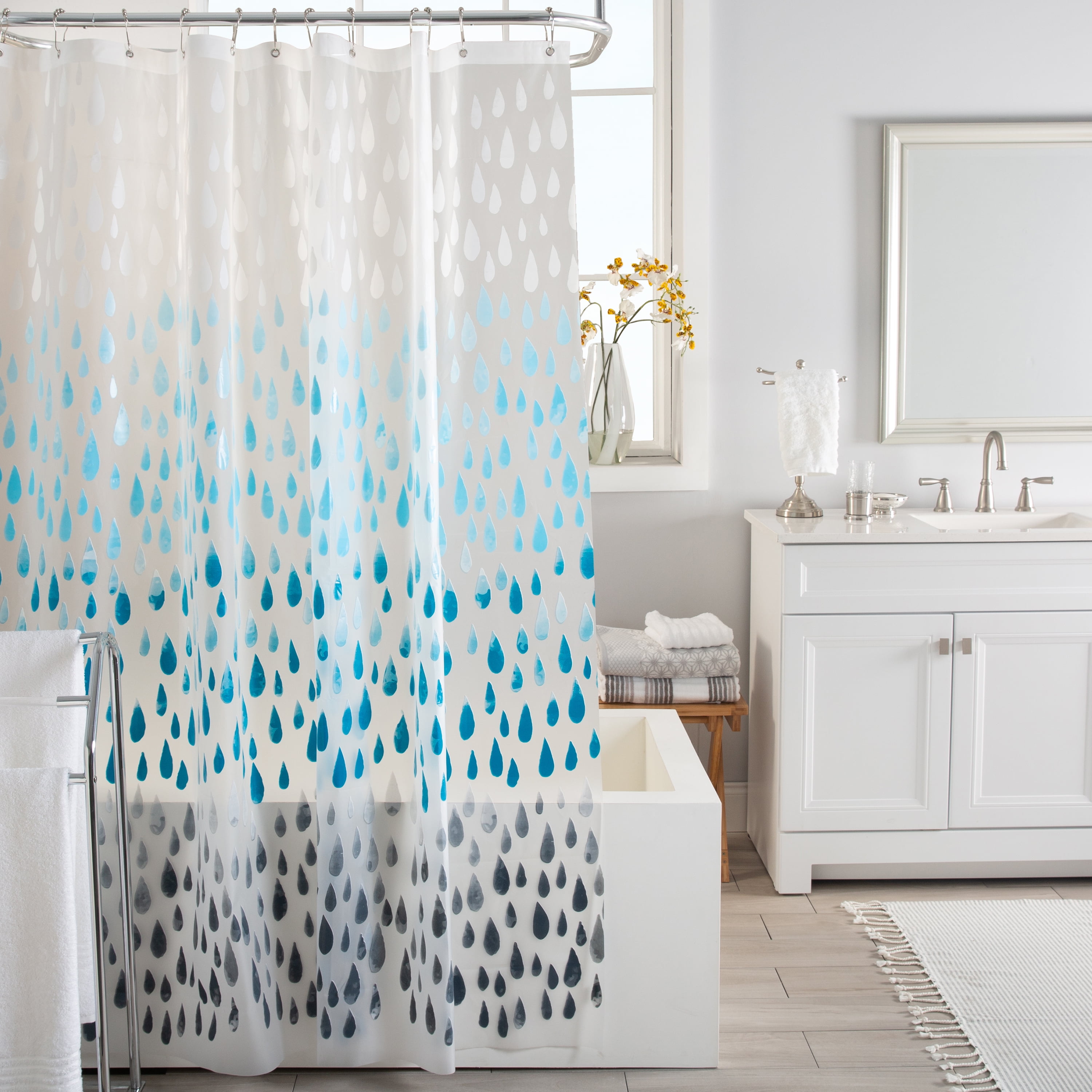 Bath Bliss Raindrop Design 70" x 72" PEVA Shower Curtain in Blue Ombre