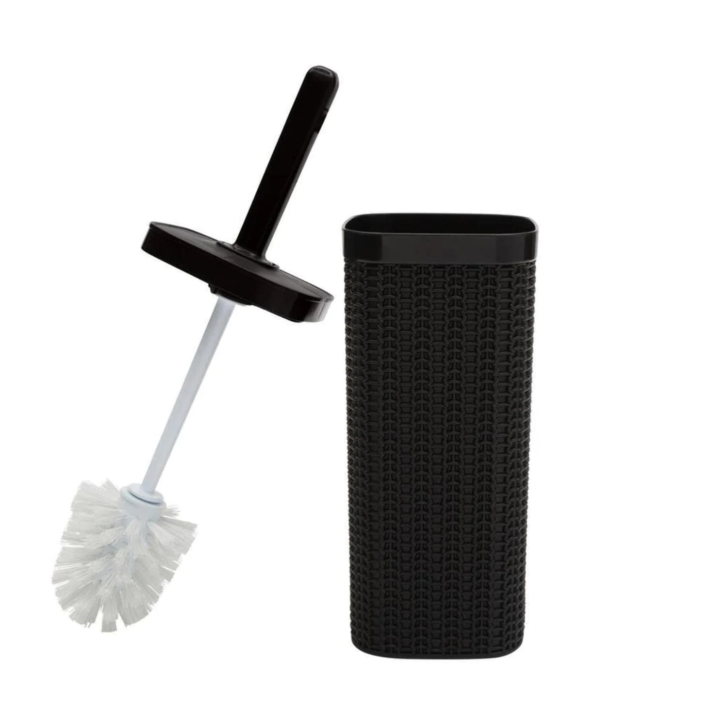 Matte Black Woven Plastic Toilet Brush Set