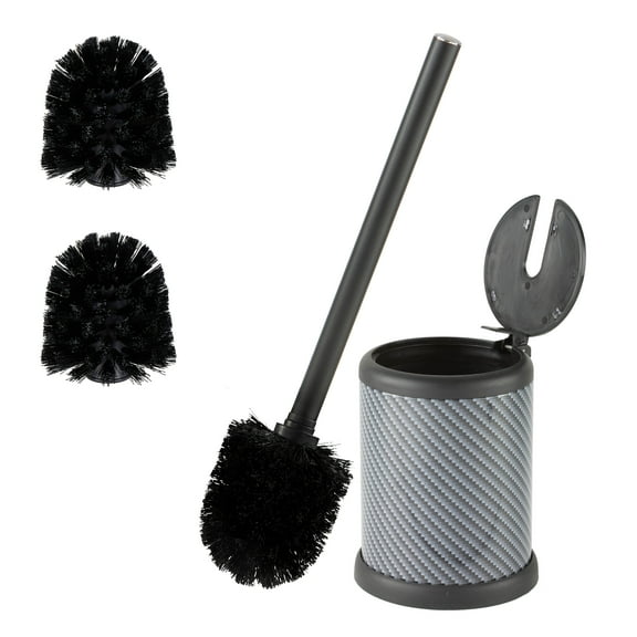 Bath Bliss Self Closing Lid Toilet Brush and Holder 2 Pack Replacement Brushes in Carbon
